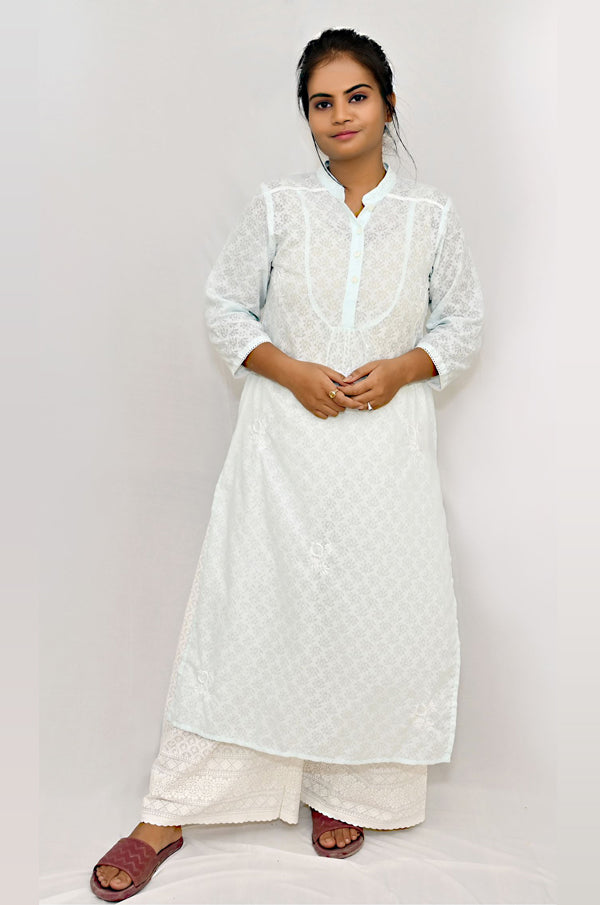 Sky blue brasso cotton  kurti with jaali motif