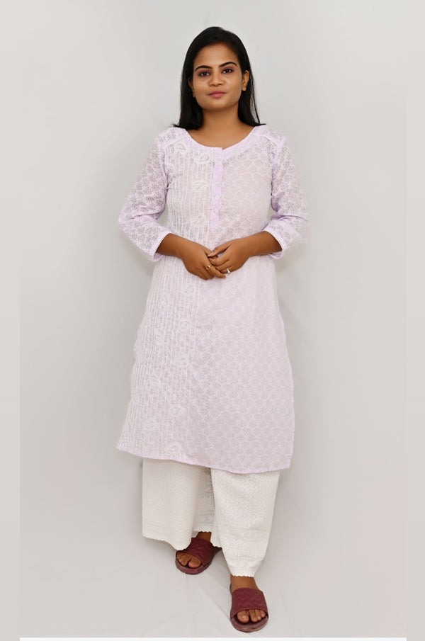 Lavender brasso  cotton kurti  with chikankari embroidery