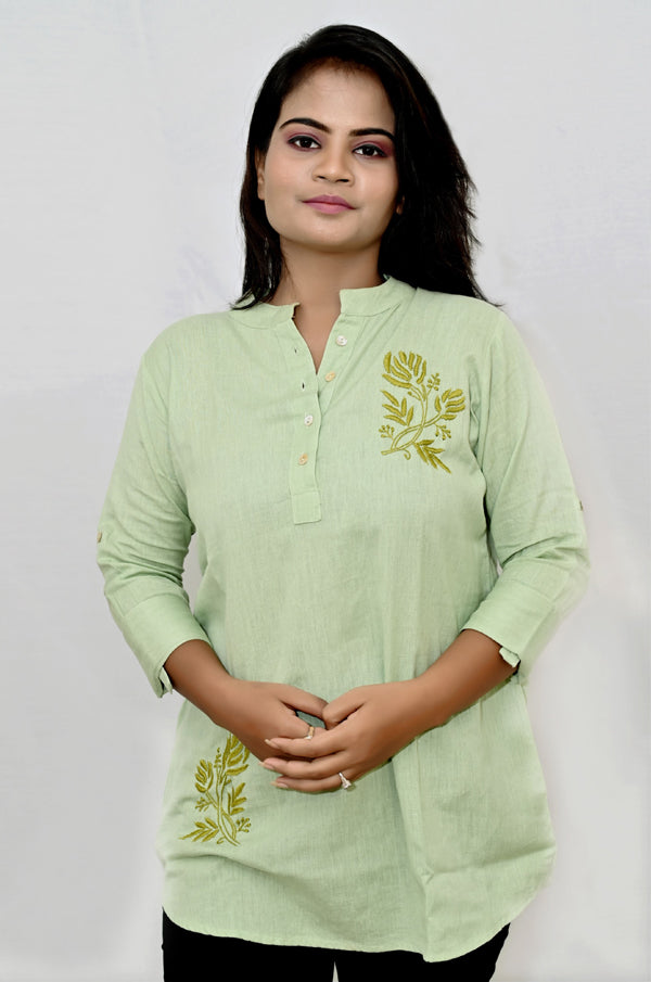 Mint Green cotton  hand embroidered chikankari top