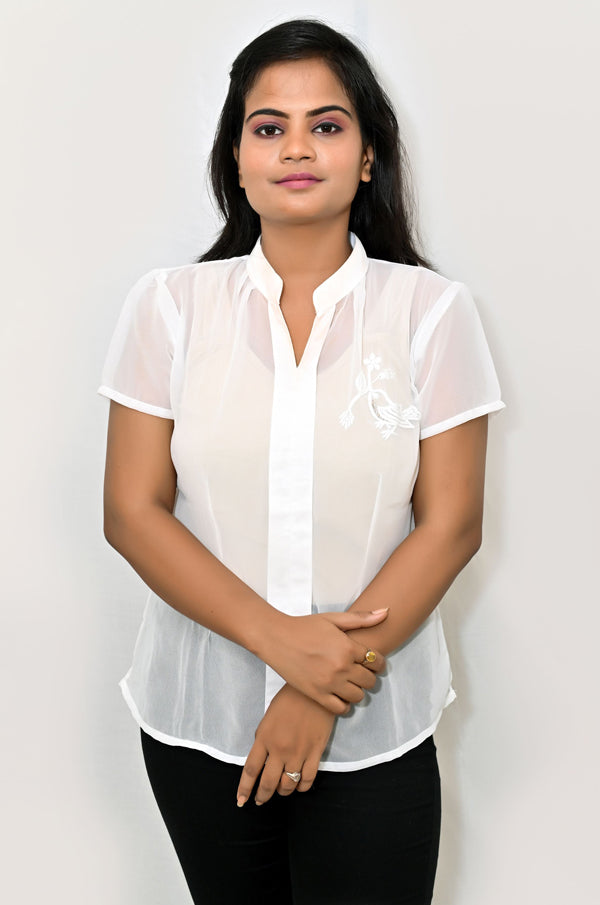 Hand embroidered chikankari top with bird motif