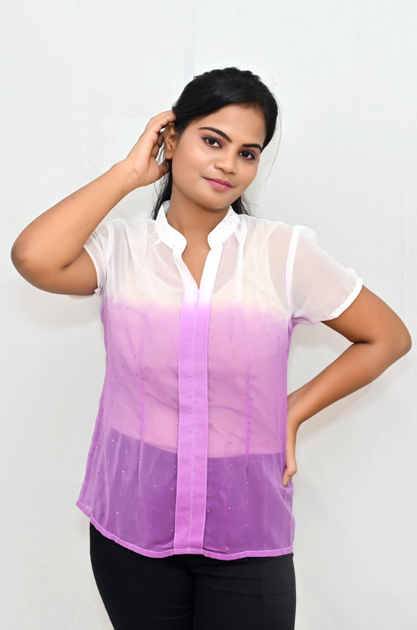 Gorgette purple ombre top with mukaish work