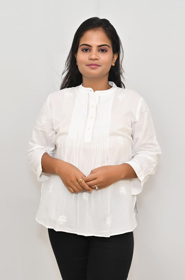White cotton chikankari top with all over buttis